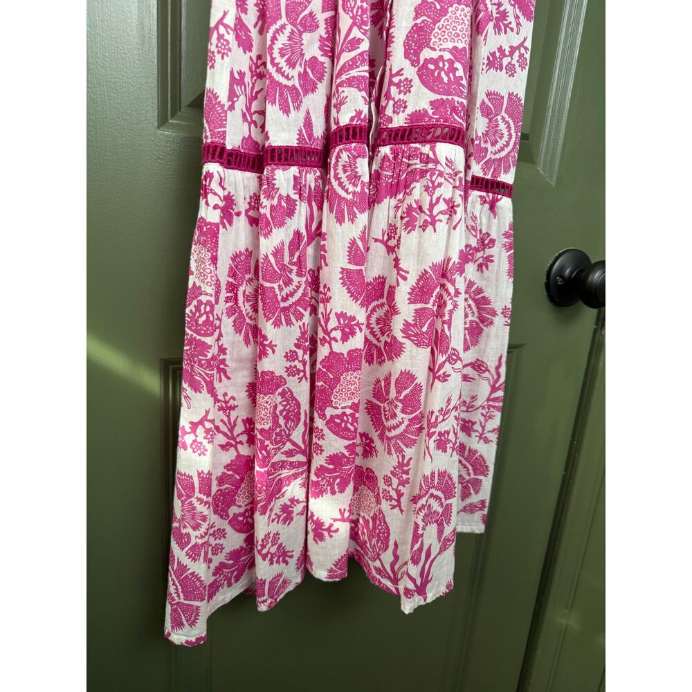 NWT Ro's Garden Carmel Maxi Collared Floral Resort Shirt Dress Pink St Remy XS - Picture 3 of 5